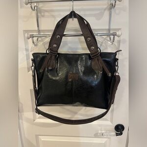 Gianni Bini Black Tote with Brown Trim and Straps